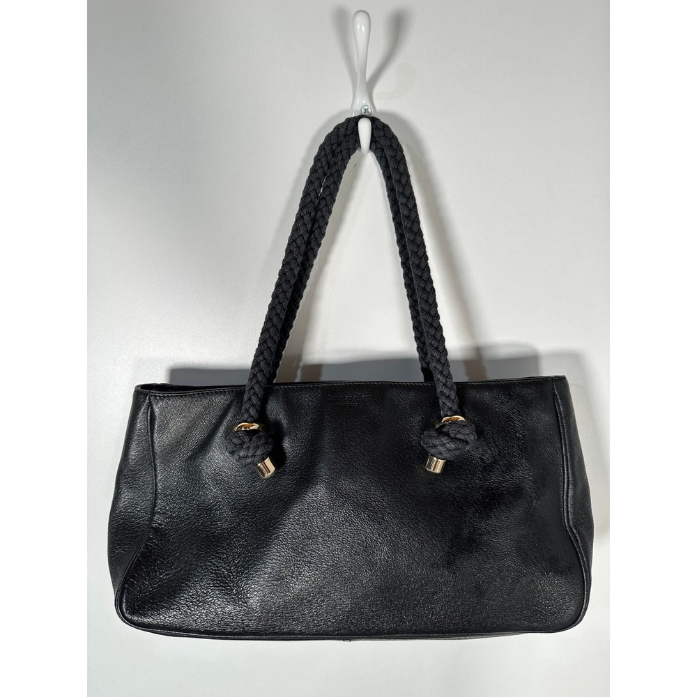 Kate‎ Spade Parker Rope Handle Bag Black Leather Braided Handles Baguette Purse
